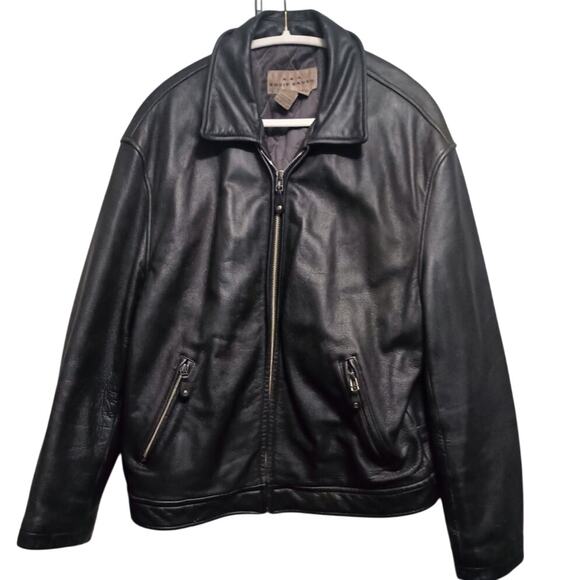 Y2K Vintage AKA Eddie Bauer genuine leather jacket. Black  Zip up Biker - Picture 1 of 13